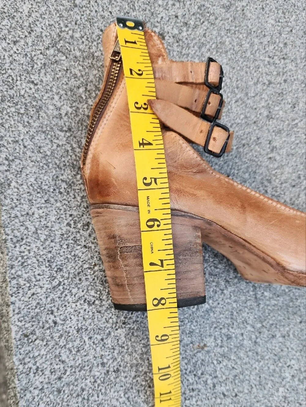 Freebird By Steven Randi Tan  Leather Block Closed Toe Pumps Triple Ankle Straps